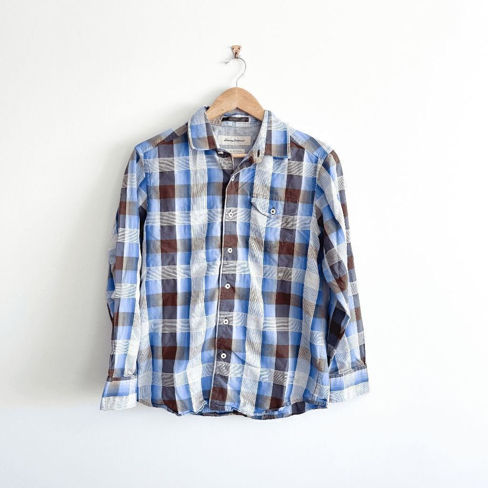 Tommy Bahama Men's Casual Button Down Shirt Plaid Island Modern Fit Blue Small